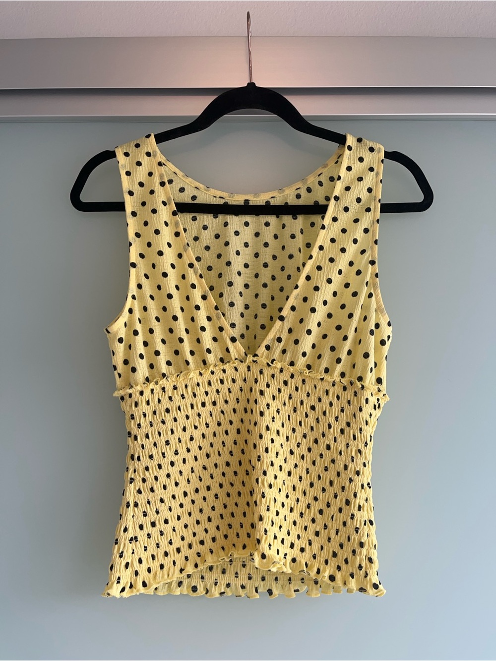 Yellow Polka Dot Smocked Tank Top